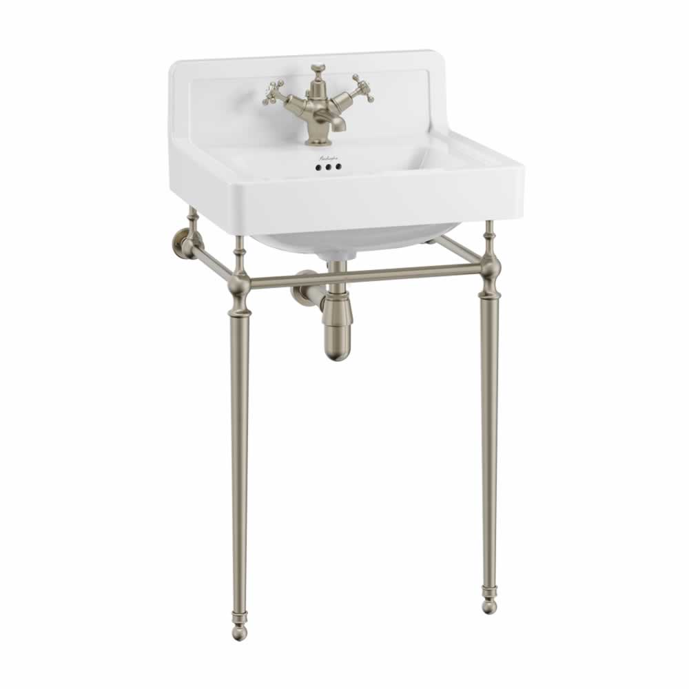 Contemporary Basin 56cm Upstand with brushed nickel wash stand